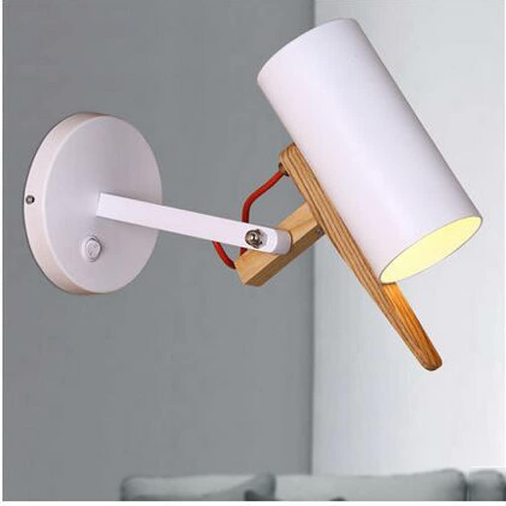 Swing Arm Wall Sconce Light, Modern Wooden Decorative 180° Adjustable Wall Fixture with Switch, Indoor Spotlight Lamp, Bedside Reading Lamp for Living Room Bedroom Vanity Bathroom Study