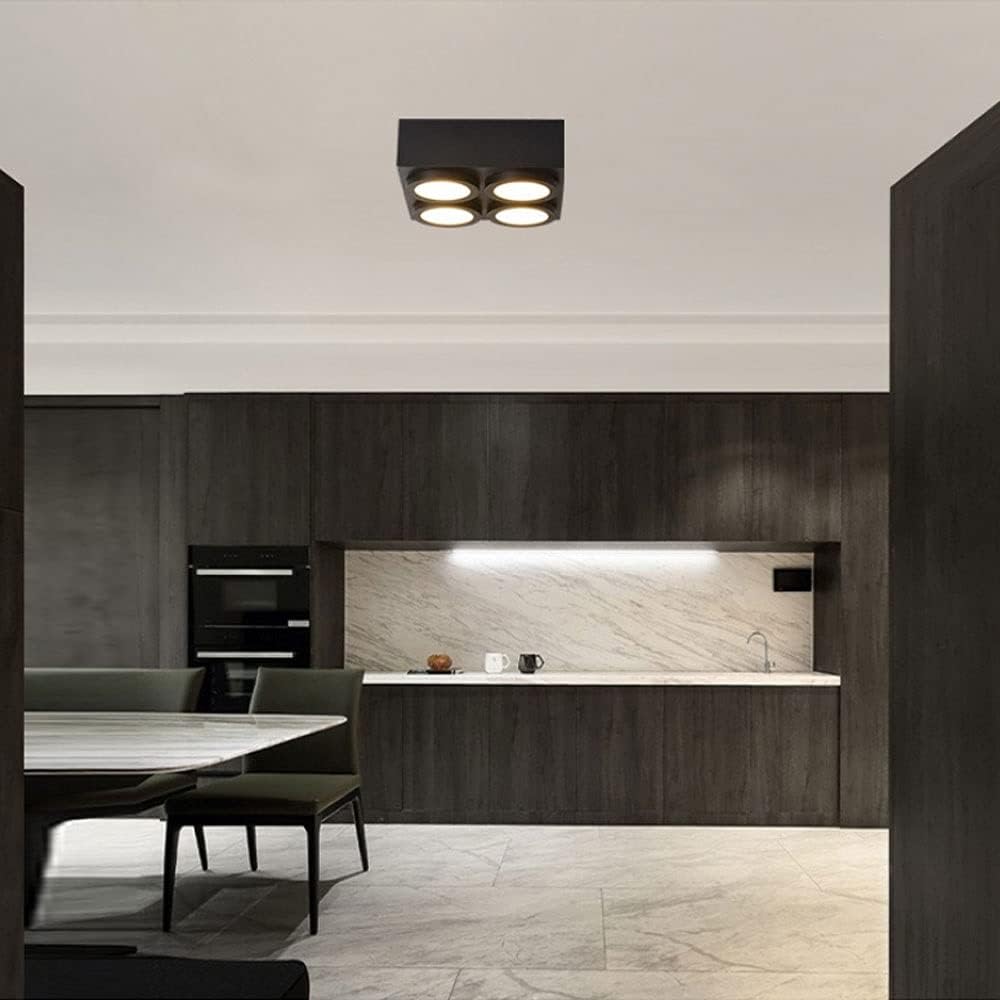 4 Way Led Ceiling Spotlight, Indoor Surface Mounted Downlight, Kitchen Island Square Plate Ceiling Light Fixture, Living Room Dining Room Bedroom Ceiling Spot Lights/White6000K