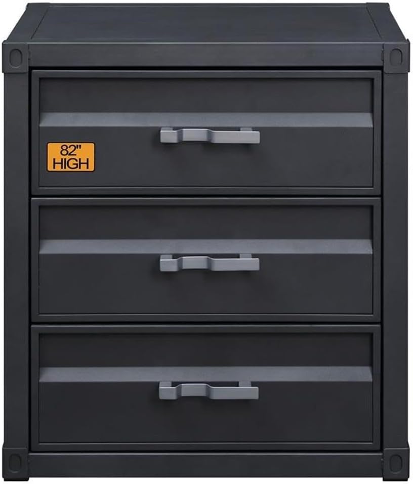 Acme Cargo Container Style Rectangular 3-Drawer Metal Chest in Gunmetal Metal
