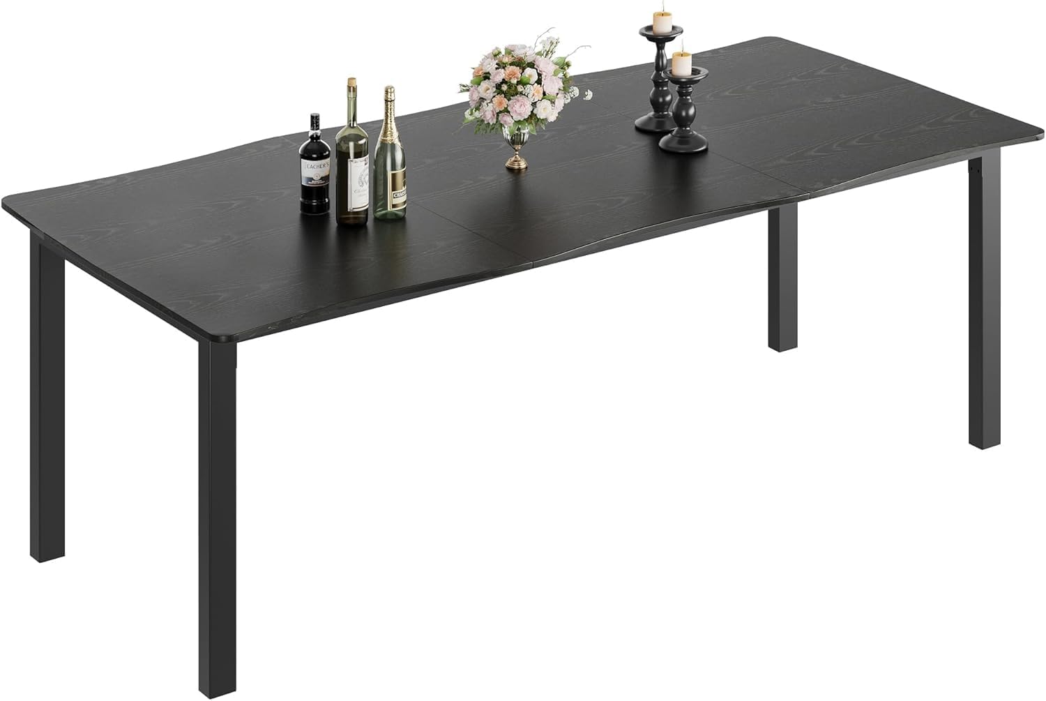 Dining Table for 6-8, 79 Inch Rectangular Kitchen Table with Wave Irregular Edge, Sturdy Metal Legs,Industrial Wooden Long Table for Dining Room, Home Office, Black