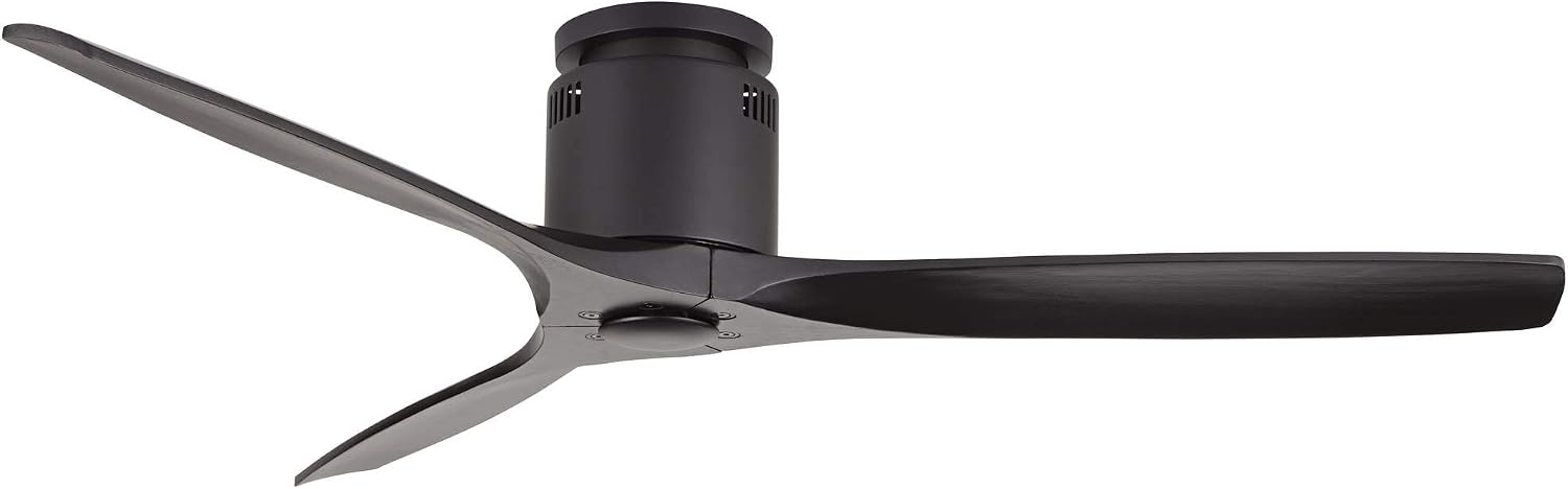 Casa Vieja 52' Windspun Modern 3 Hugger Ceiling Fan with Remote Control Matte Black Solid Wood Low Profile for Living Room Kitchen House Bedroom Family Dining Home Office
