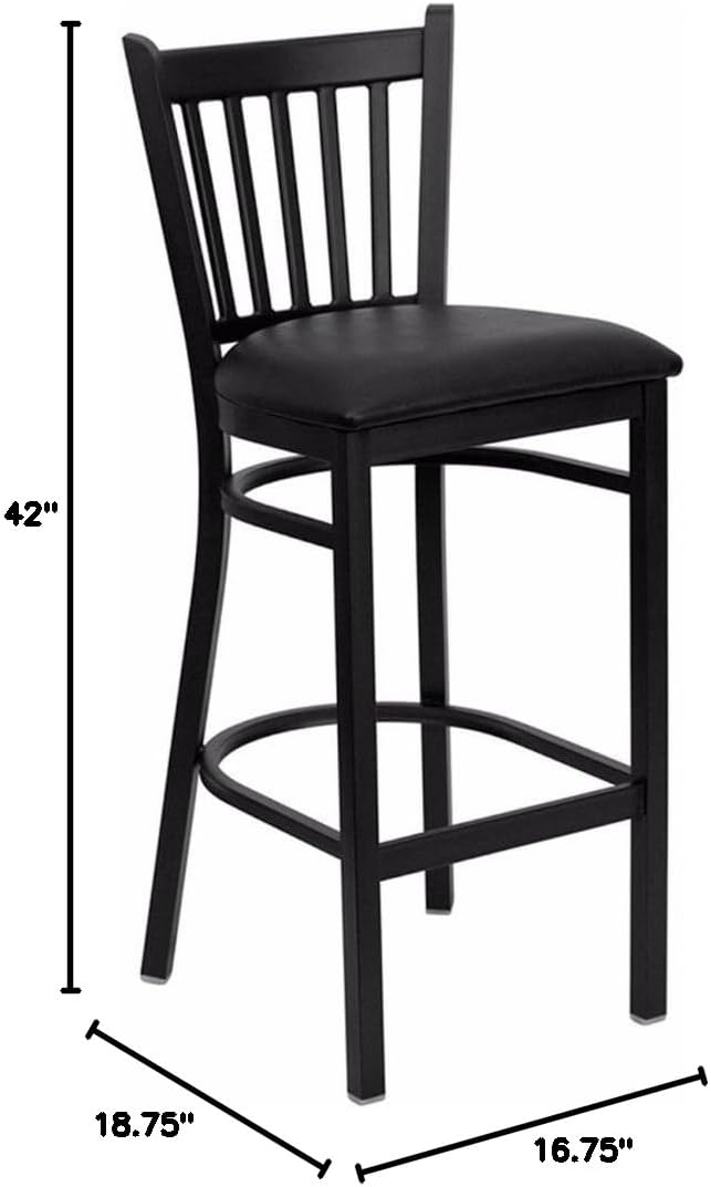 Flash Furniture 2 Pack HERCULES Series Black Vertical Back Metal Restaurant Barstool - Black Vinyl Seat