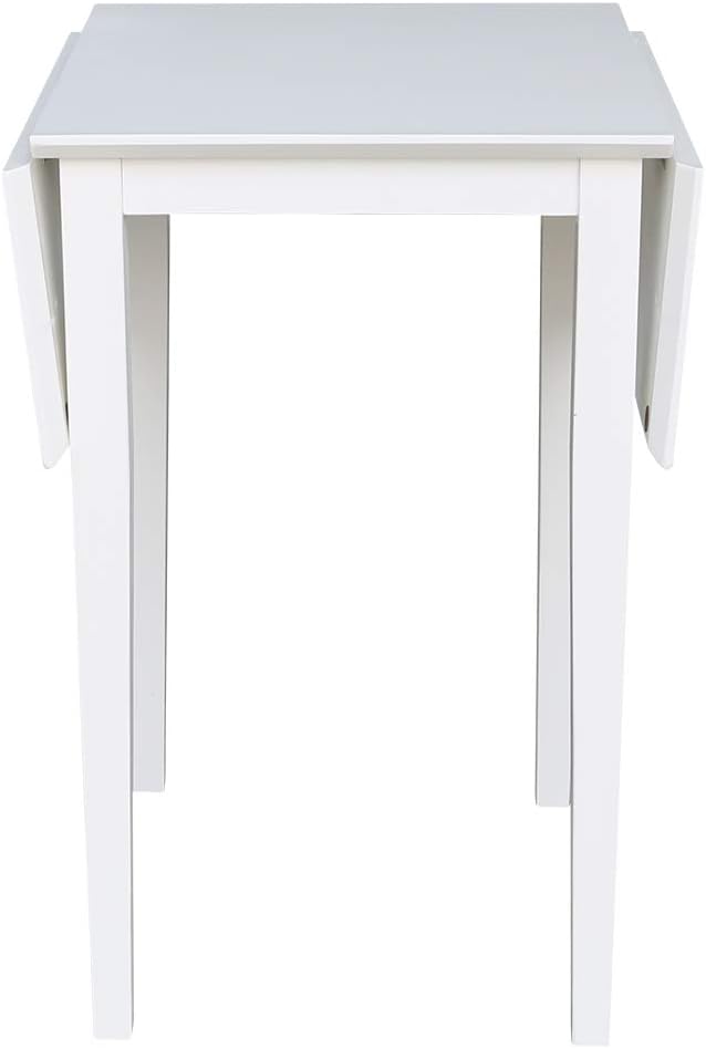 IC International Concepts, Solid Wood Small Drop Leaf Dining Table, Solid Real Wood, Sturdy Parawood, White