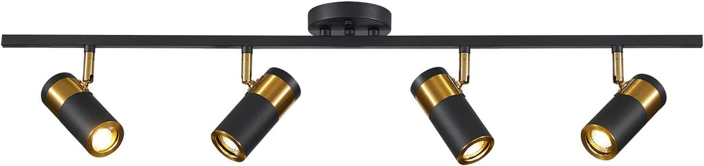 Matte Black Track Lighting Kit Mid Century Vintage Adjustable Kitchen Track Lighting Fixtures Modern Indoor Ceiling Mount Linear Spotlight Fixture Flexibly Rotatable Light Head GU10 MCL05-4 BK
