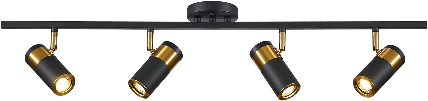 Matte Black Track Lighting Kit Mid Century Vintage Adjustable Kitchen Track Lighting Fixtures Modern Indoor Ceiling Mount Linear Spotlight Fixture Flexibly Rotatable Light Head GU10 MCL05-4 BK