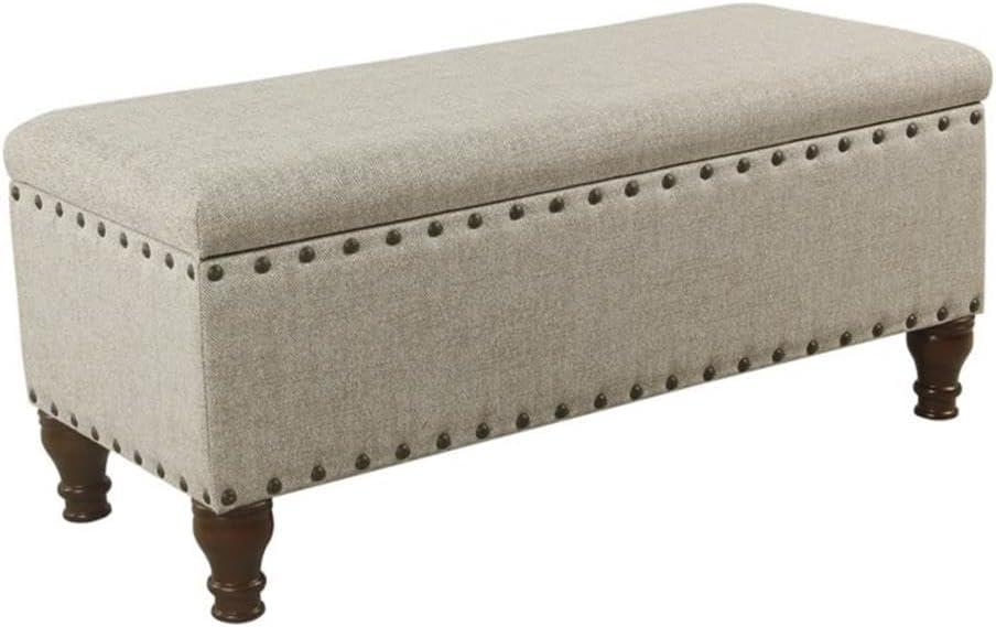 HomePop 42' Storage Bench with Nailhead Trim - Taupe/Cream