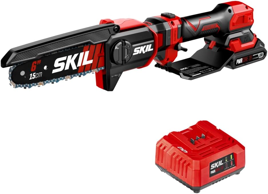 SKIL PWR CORE 20 Brushless 20V 6' Telescopic Mini Chainsaw Kit with Up to 2.8 feet Including 2.0Ah Battery and Charger-PR0601B-11