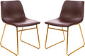 Flash Furniture Butler 18 Inch Commercial Grade LeatherSoft Dining Table Height Chair, Mid-Back Gold Sled Base with Dark Brown LeatherSoft Upholstery, Set of 2