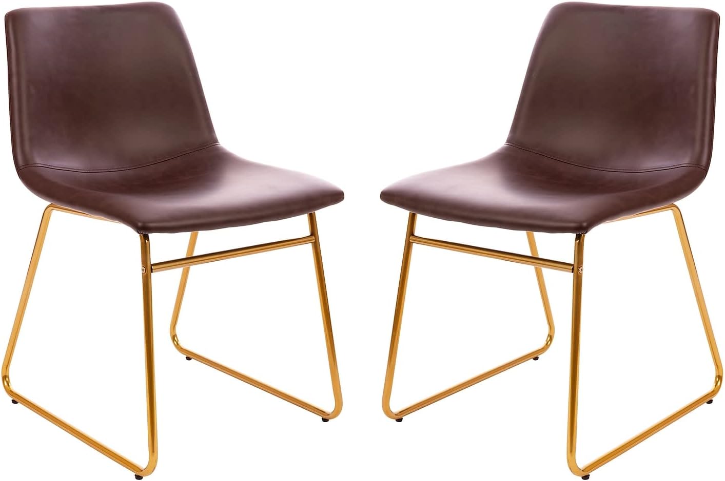Flash Furniture Butler 18 Inch Commercial Grade LeatherSoft Dining Table Height Chair, Mid-Back Gold Sled Base with Dark Brown LeatherSoft Upholstery, Set of 2