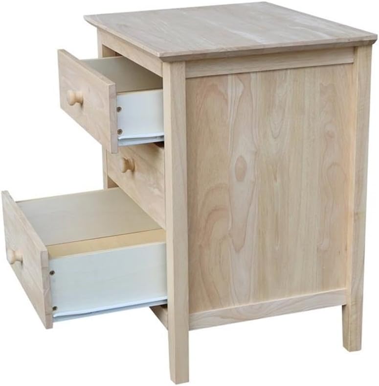 25'H Solid Wood Bedroom Nightstand with 3 Drawers, Parawood Construction, Paint or Stain in Any Color, Durable and Eco-Friendly, Unfinished
