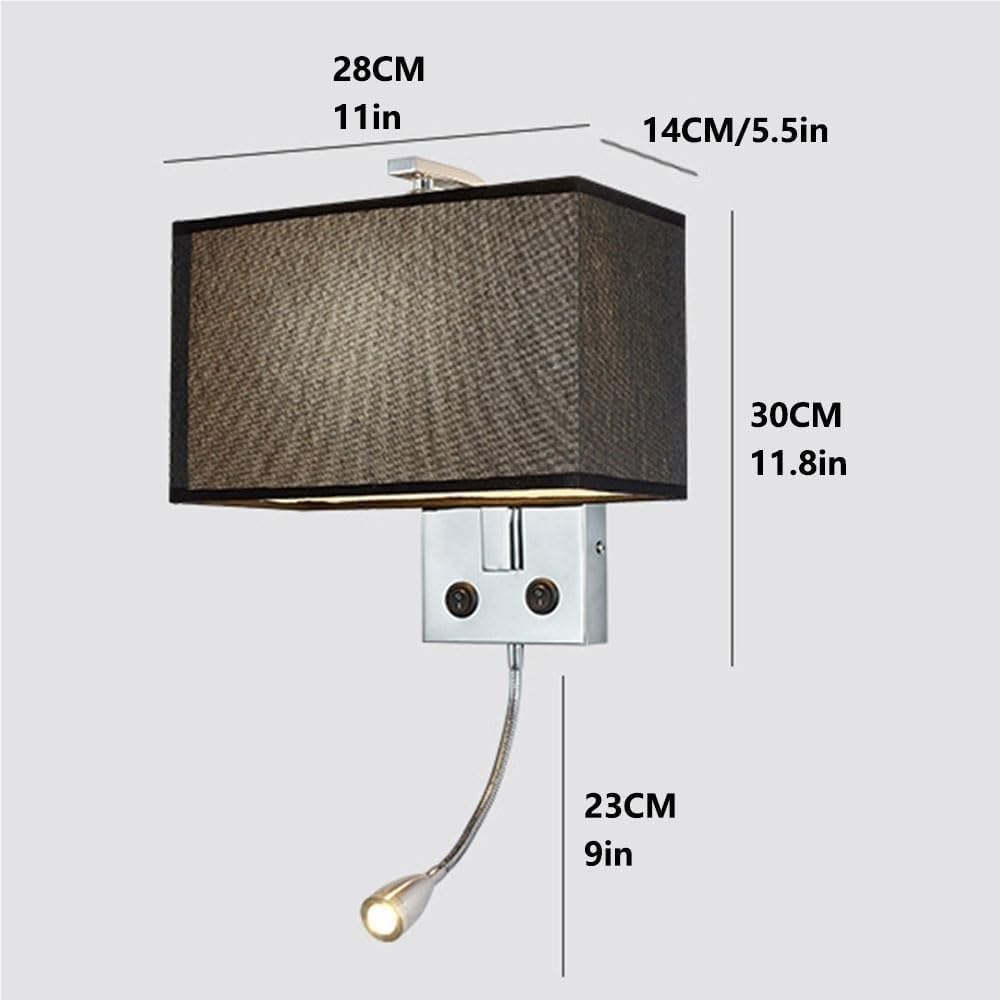 Modern Fabric Wall Sconces with Spotlight Indoor Lighting for Living Room Bedroom Dining Bathroom Dresser Wall Lamp with Switch(B)