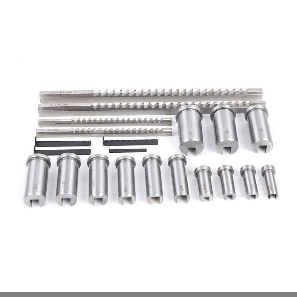 Machinery Keyway Tools 22 Pcs Keyway Broach Set in Fitted Box, Industrial Tools Metric Size Broaching Cutter Collared Bushing Shim Set W/ 4 Pcs Broach & 13 Collared Bushing & 5 Gaskets