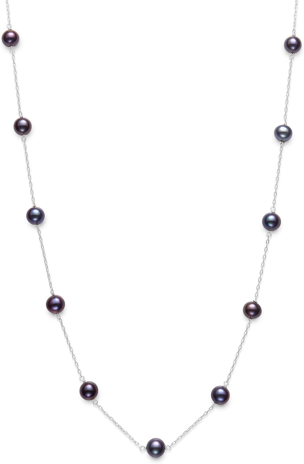 Belacqua Cultured Freshwater Pearl Station Necklace in 10K White or Yellow Gold,Size 6MM-7MM, 18 Inches Dainty Cable Chain, Real Jewelry for Women, Gift Box Included