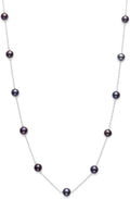 Belacqua Cultured Freshwater Pearl Station Necklace in 10K White or Yellow Gold,Size 6MM-7MM, 18 Inches Dainty Cable Chain, Real Jewelry for Women, Gift Box Included
