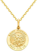 The World Jewelry Center 14k Yellow Gold Religious Saint Michael Medal Pendant with 1.2mm Cable Chain Necklace