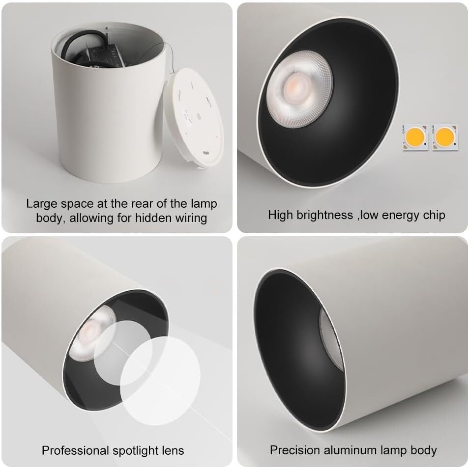 LED Ceiling Spotlight Indoor Cylinder, Modern Exposed Mounted Ceiling Lamp, White Aluminum Spot Light for Hallway Corridor Gallery Display Kitchen Living Room Dining Room Bedroom