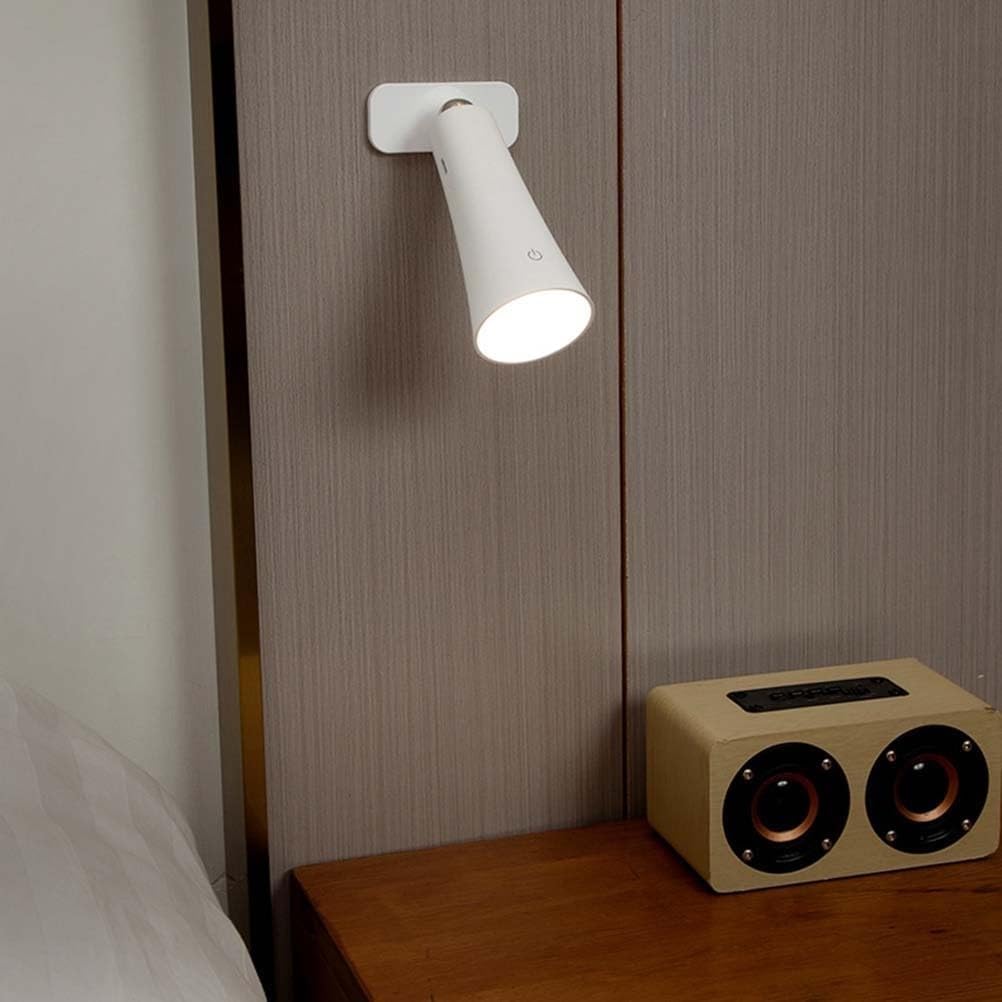 Rechargeable Led 3w Indoor Table Lamp Trumpetshaped Spotlight Magnetic Adjustable No Power Cord Bedroom Study(White)