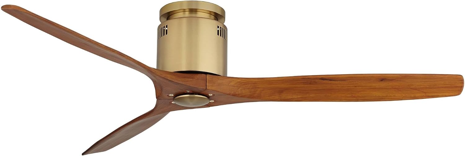 Casa Vieja 52' Windspun Modern Indoor Ceiling Fan 3 Blade Remote Control Brass Finish Motor Walnut Finish Wood Blades Bedroom Living Room Kitchen Hugger DC Motor Flush Mount Low Profile