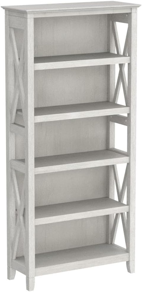 Bush Home Key West 5 Shelf Bookcase - Set of 2 | Tall Bookshelves in Linen White Oak | Sturdy Display Shelves for Library, Living Room, and Home Office