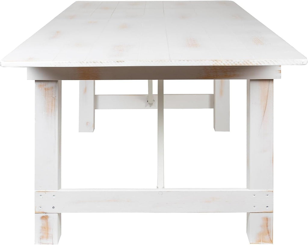 Flash Furniture HERCULES Series 7' x 40' Rectangular Antique Rustic White Solid Pine Folding Farm Table