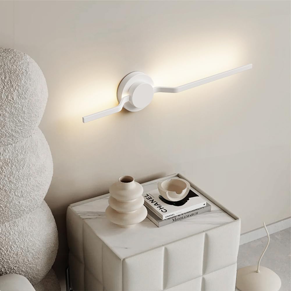 Modern Linear LED Wall Light, Geometric Long Strip Wall Lighting Fixtures, Dimmable Ultra-Thin Metal Wall Sconces with Remote, Indoor Decorative Wall Amp for Bedroom Bedside