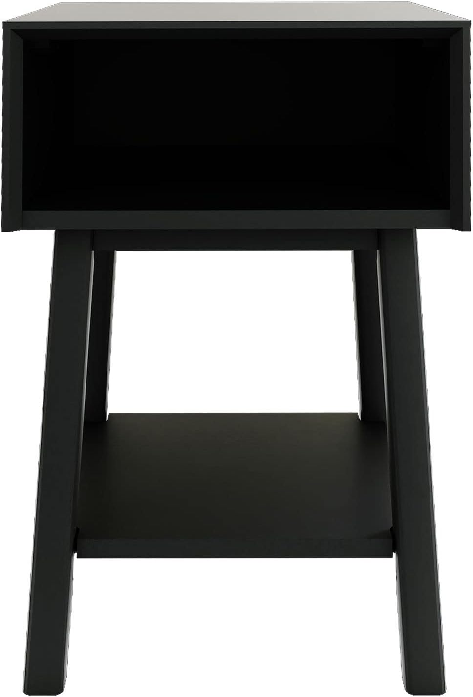 Plank+Beam Wooden Side Table with Cubby Storage Shelf, Mid Century Modern End Tables for Living Room, Small Solid Wood Nightstand, Bedside Tables, Bedroom Furniture, Black