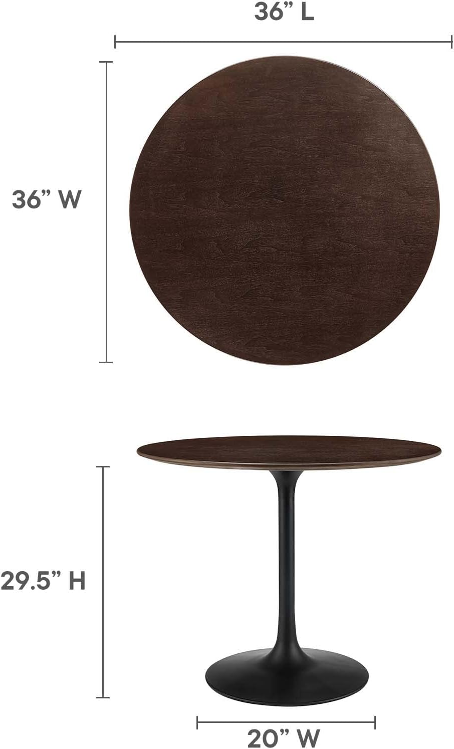 Modway Lippa Dining Table, 36', Black Cherry Walnut