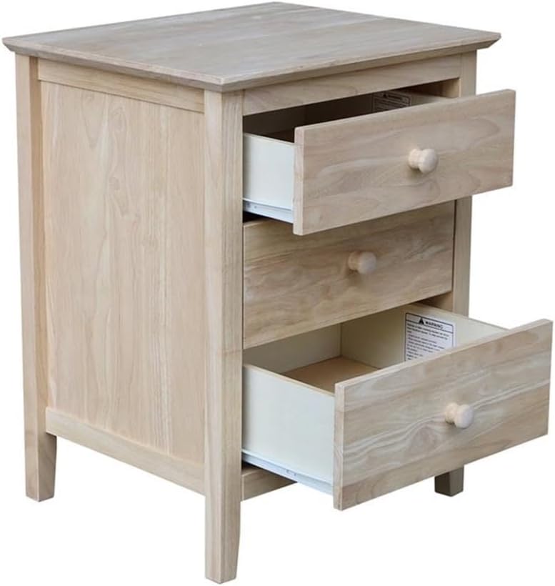 25'H Solid Wood Bedroom Nightstand with 3 Drawers, Parawood Construction, Paint or Stain in Any Color, Durable and Eco-Friendly, Unfinished