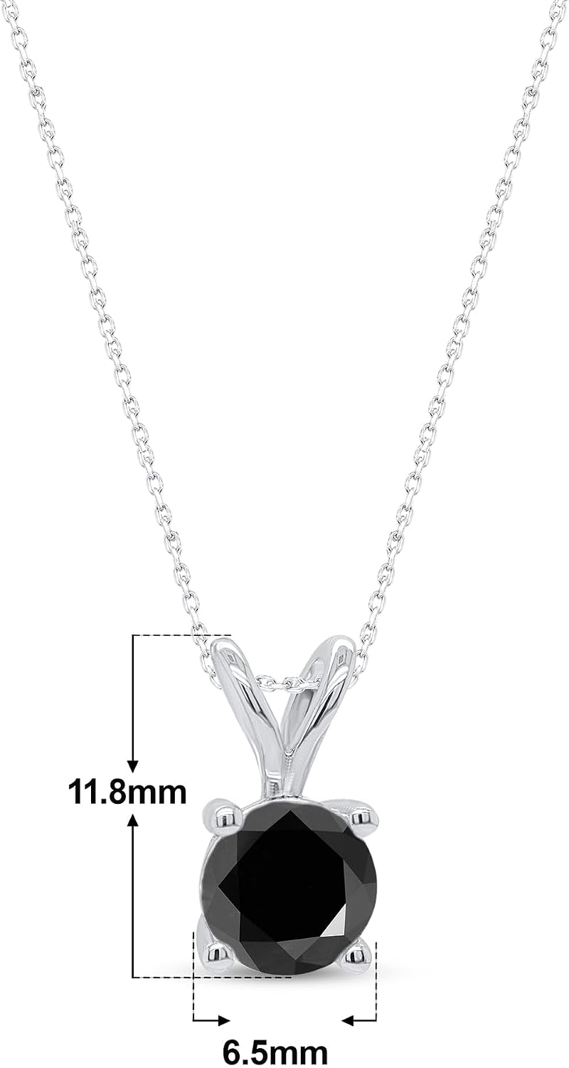 1Ct Black Diamond Solitaire Pendant Necklace for Women 18' cable Chain Fine Jewelry