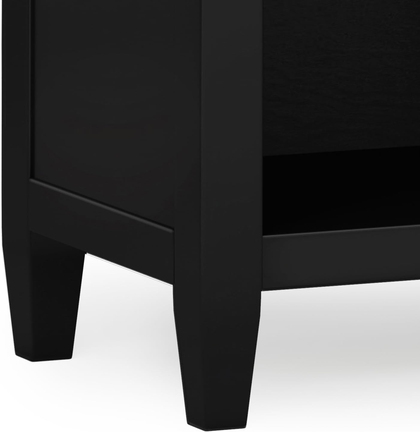 SIMPLIHOME Carlton Bedside Table - 24 inch Wide Solid Wood Nightstand Table in Black, Contemporary Bedroom Side or End Table with 2 Drawers, Open Storage Shelf and Bronze Hardware