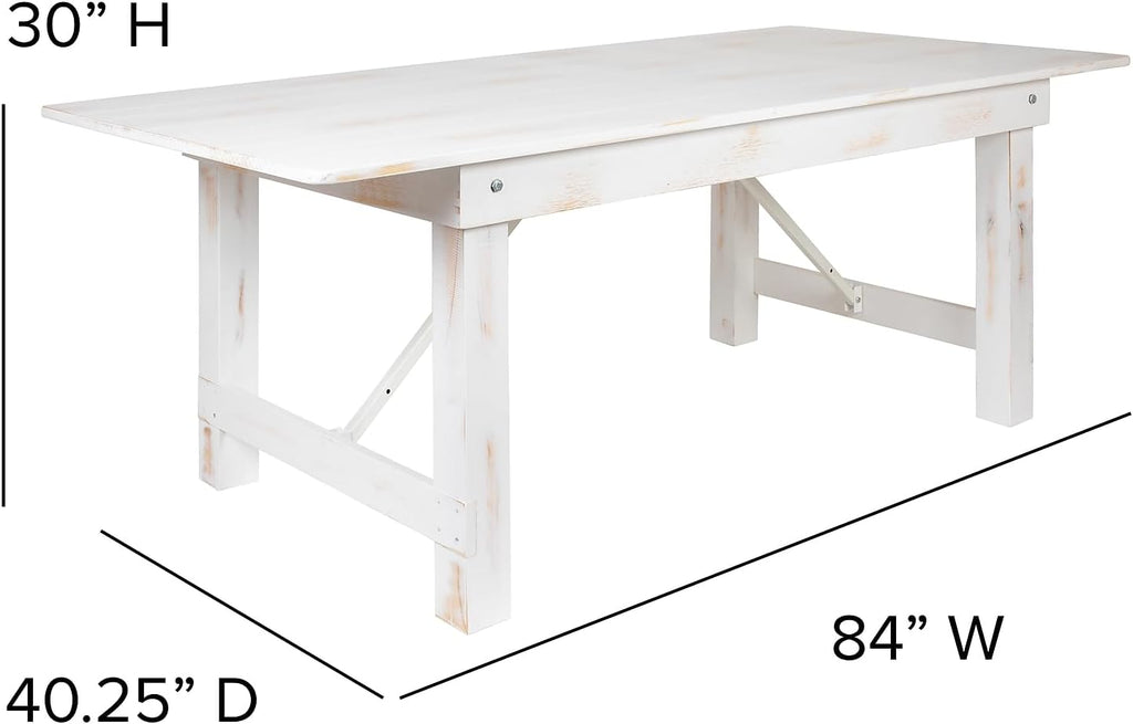 Flash Furniture HERCULES Series 7' x 40' Rectangular Antique Rustic White Solid Pine Folding Farm Table