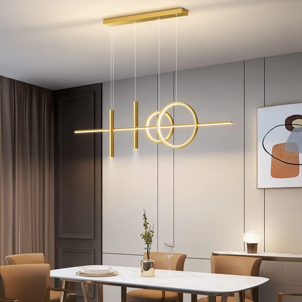 Indoor Chandelier, LED Ceiling Lights Dimmable Dining Room Lighting Fixture Bedroom Hanging Light with Remote Control, Modern Spotlight Design Chandelier for Lounge Kitchen Island(Gold,L100cm)
