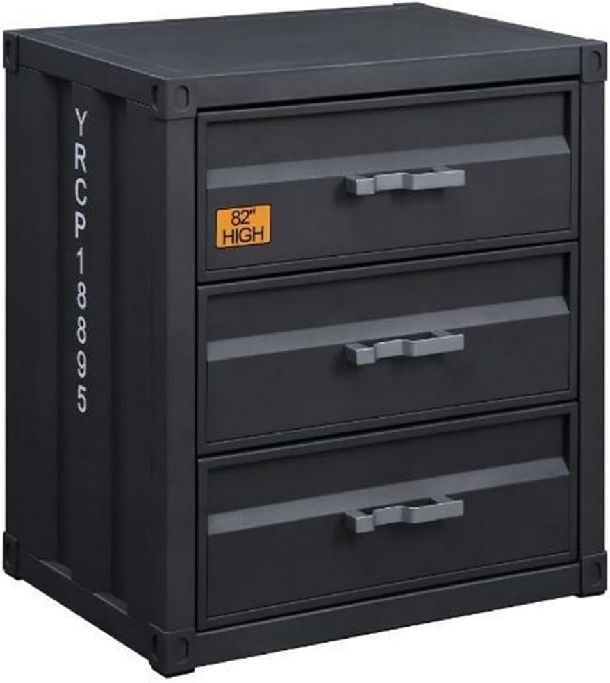 Acme Cargo Container Style Rectangular 3-Drawer Metal Chest in Gunmetal Metal