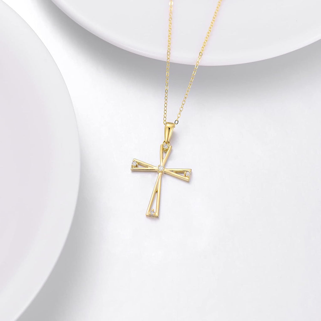 14K Gold Cross Necklace for Women, Real Yellow Gold Filigree Pommy Cross Pendant Necklace, Religion Jewelry for Girls Ladies Mom, 16'+1'+1'