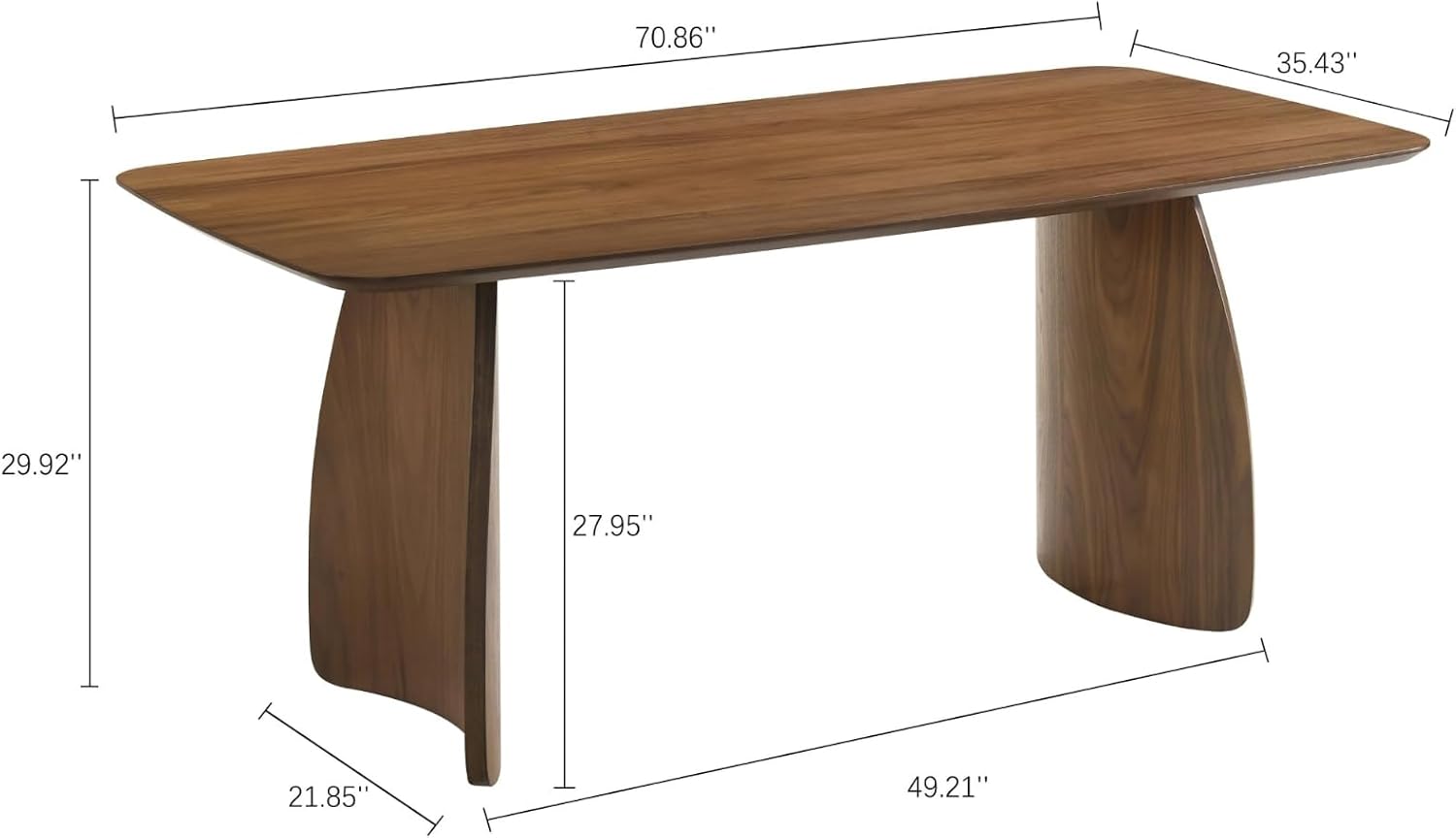 ROCITY 70 Inch Large Dining Table for 6-8 People, Solid Wood Kitchen Table with Curved Wooden Legs, Mid Century Modern Rectangular Long Dinner Table for Dining Room, Walnut