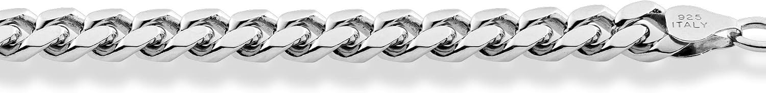 Miabella Italian Heavy 925 Sterling Silver Thick 3.2mm, 5mm, 7mm Curb Cuban Link Chain Necklace for Men Made in Italy
