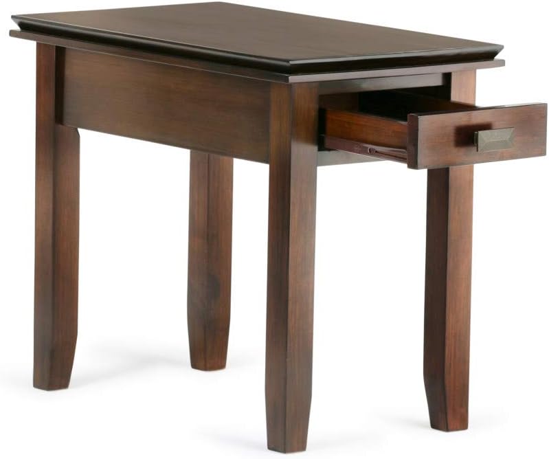 SIMPLIHOME Artisan Narrow Side Table - 14 inch Wide Solid Wood Rectangular End Table with Drawer in Russet Brown, Transitional Nightstand or Lamp Stand for Living Room or Bedroom with Tapered Legs