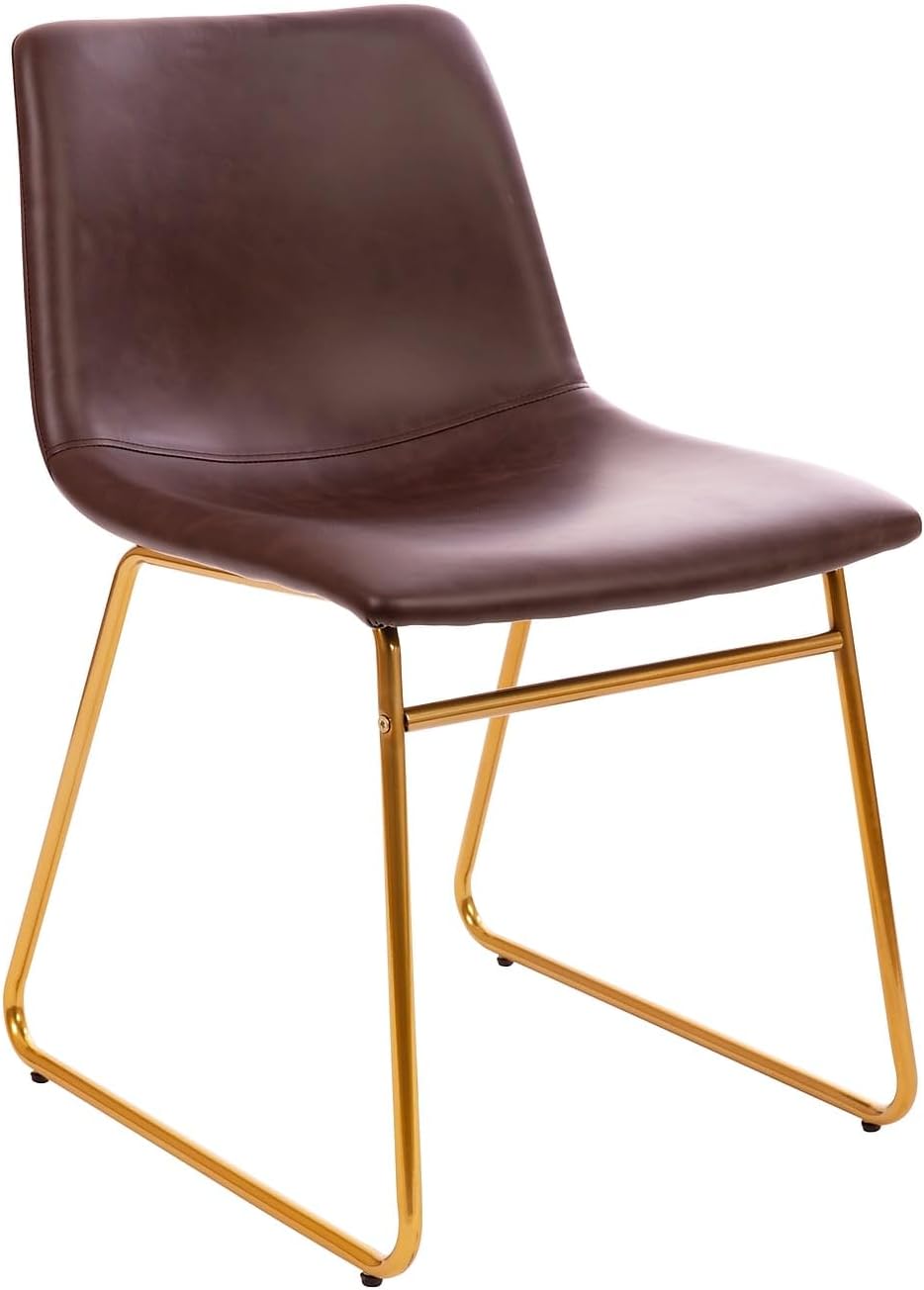 Flash Furniture Butler 18 Inch Commercial Grade LeatherSoft Dining Table Height Chair, Mid-Back Gold Sled Base with Dark Brown LeatherSoft Upholstery, Set of 2