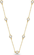 Everyday Elegance 14K White & Yellow Gold Cubic Zirconia Station Cable Chain Necklace for Women | 18' Cable Chain with Spring Ring Clasp | 2 MM, 3.5MM & 4 MM Round CZ Stones | With Jewelry Gift Box