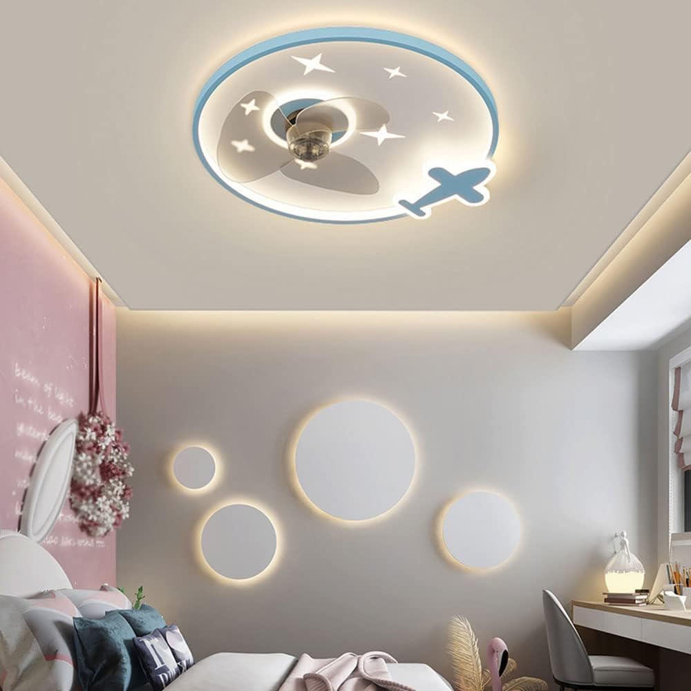 Indoor Mute Ceiling Fans with Lights Dimmable LED Ceiling Light with Fan Remote 6 Speeds Ceiling Fan for Study Room Bedroom Low Profile Blue Ceiling Fan Lights