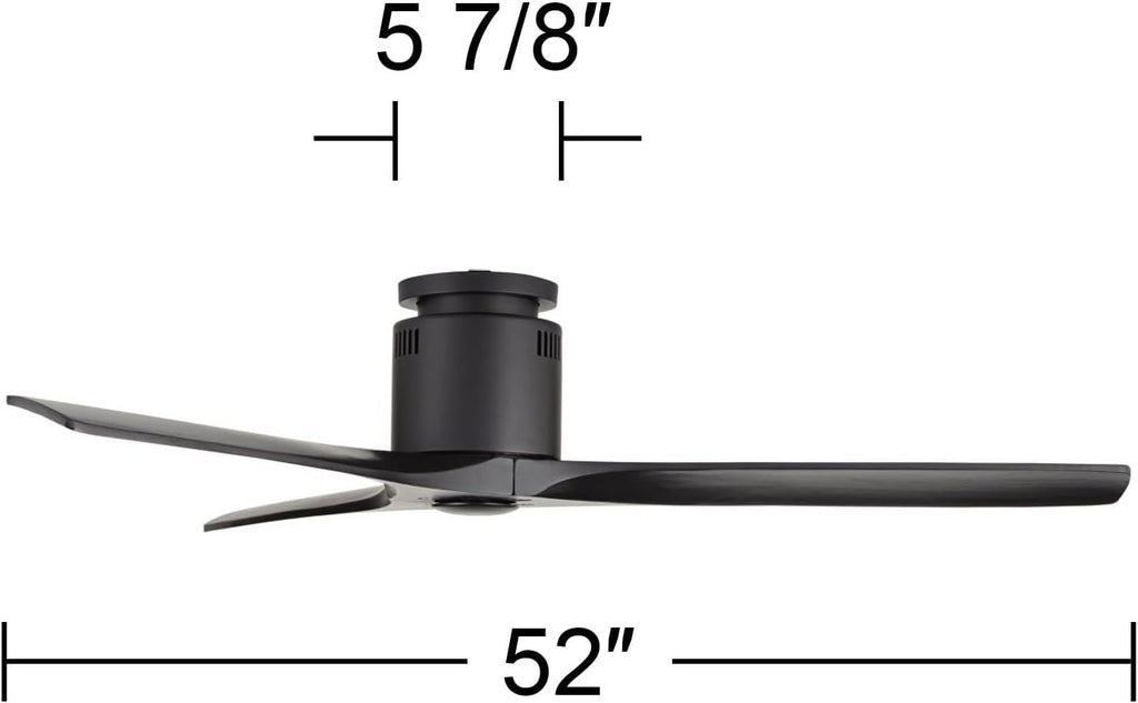 Casa Vieja 52' Windspun Modern 3 Hugger Ceiling Fan with Remote Control Matte Black Solid Wood Low Profile for Living Room Kitchen House Bedroom Family Dining Home Office