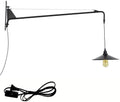 Wall Lamp Swing Long Arm Wall Light Plug in Wall Sconces Adjustable Swing Long Arm Wall Lights Iron Black E27 Vintage with Switch and 1.8m Cable, Industrial Retro Wall Spotlights Indoor Living Room
