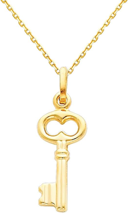 The World Jewelry Center 14k Yellow Gold Key Pendant with 0.9mm Cable Chain Necklace