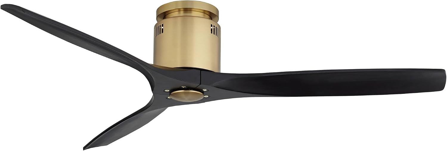 Casa Vieja 52' Windspun Modern Indoor Ceiling Fan 3 Blade Remote Control Brass Finish Motor Black Finish Wood Blades Bedroom Living Room Kitchen Dining Office Hugger DC Motor Flush Mount Low Profile