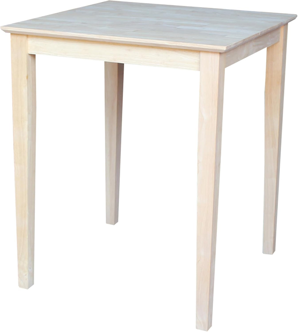 Solid Wood Top Dining Table, 36 Inch High, Unfinished