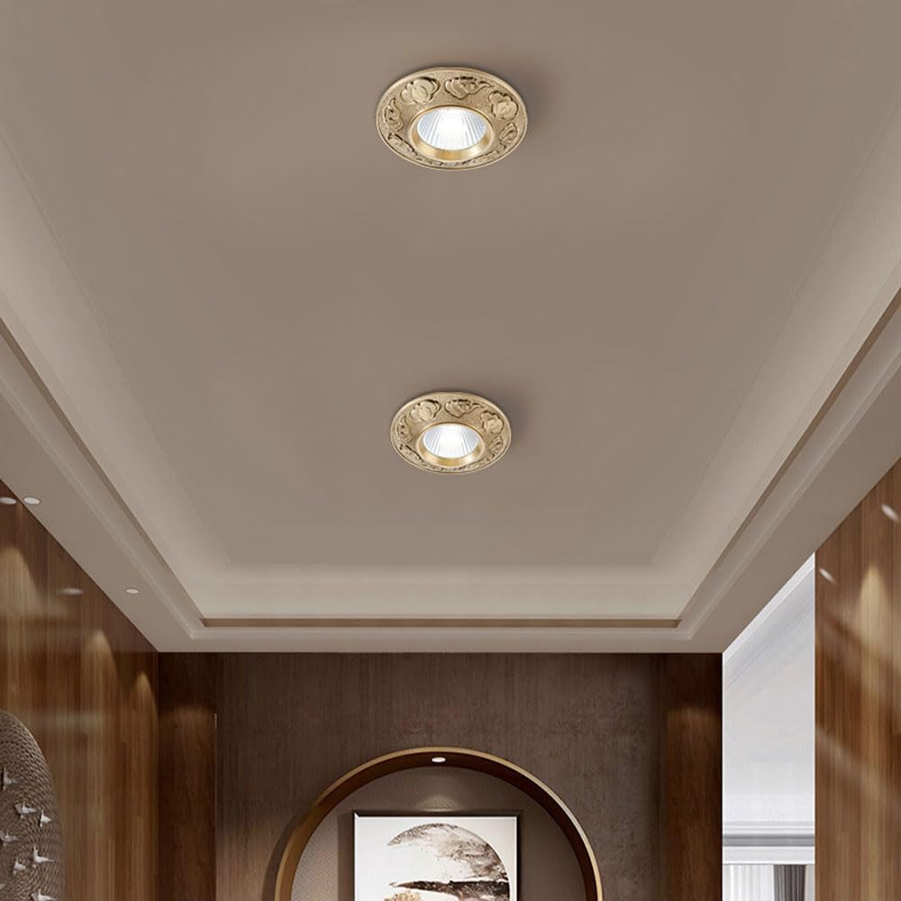 10W LED Ceiling Spotlight, Indoor LED Recessed Downlight, Modern Ceiling Lights with Brushed Brass Engraved Finish for Hallway Corridor Gallery Kitchen Living Room Bedroom
