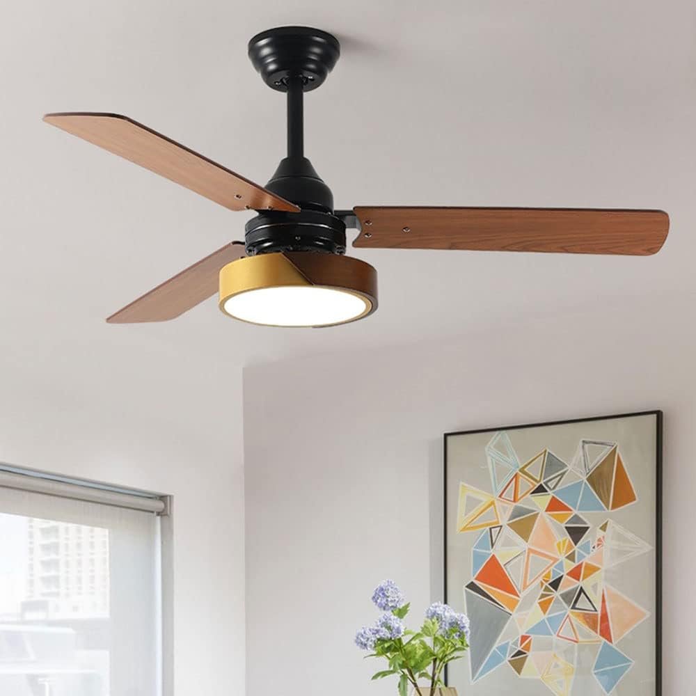 Wood Remote Ceiling Fan with Lights 42 Inch Dimmable Ceiling Fan Light 6 Speed LED Bedroom Living Room Ceiling Fan 3-Blade Outdoor Ceiling Fans for Patios with Light