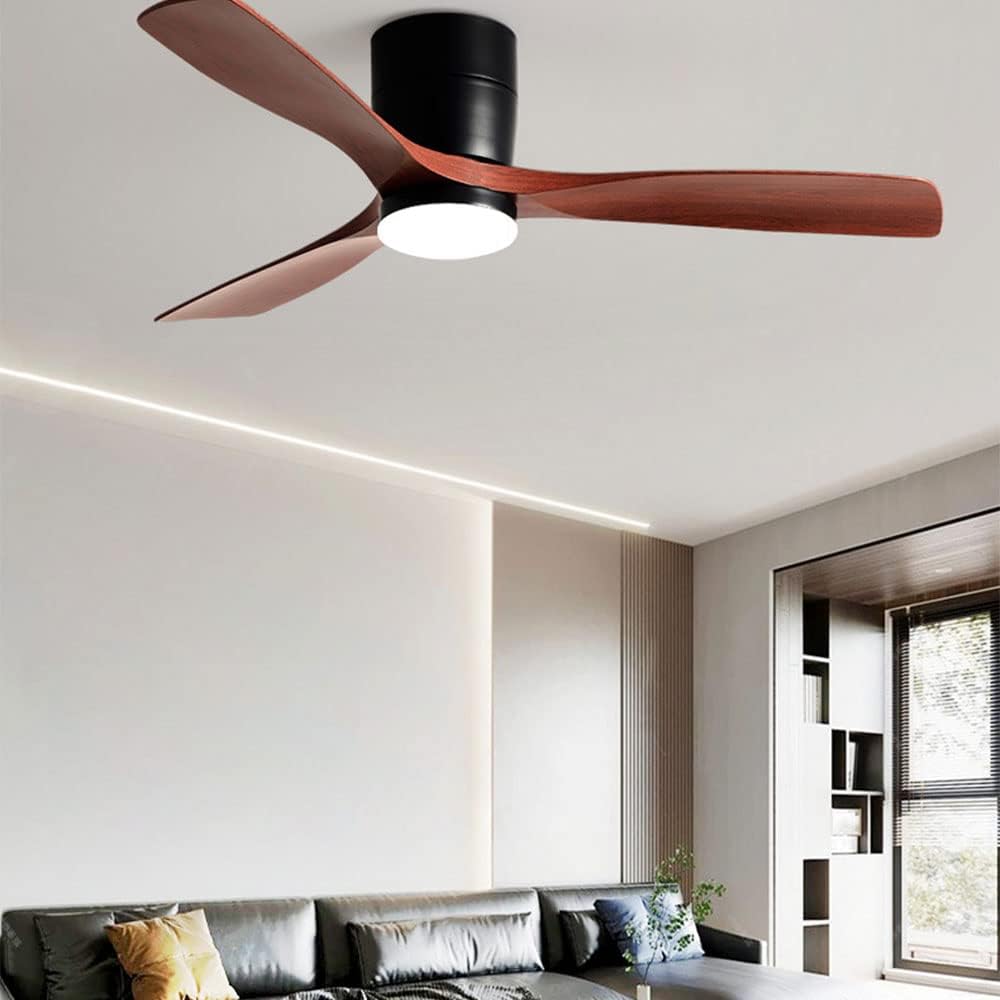 Dimmable Smart Ceiling Fan with Lights Imitation Wood Hardware Ceiling Fan Light LED with Remote 42 Inch Living Room Ceiling Fan Modern Outdoor for Patios Ceiling Fan with Lights