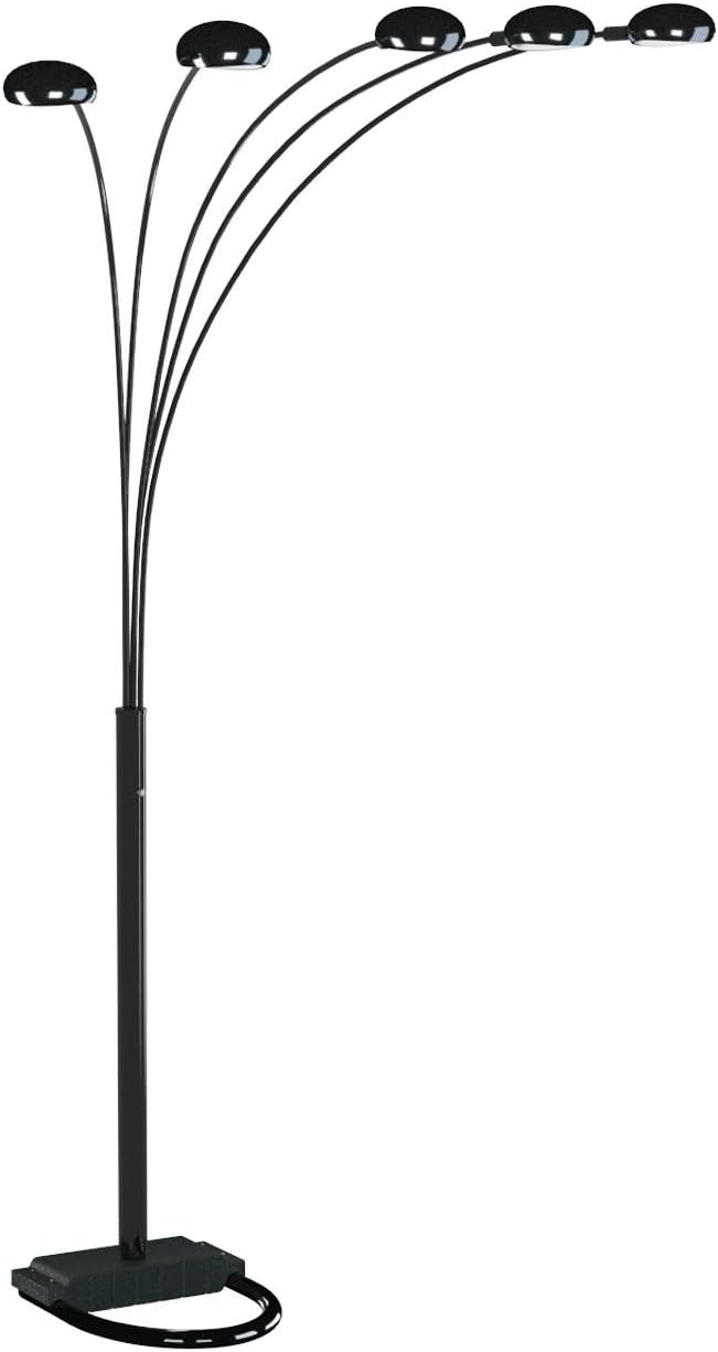 Coaster Home Furnishings - Kayd - Metal Floor Lamp with 5 Flexible LED Lights, Curved Lamp Heads and Dome Shades - Living Room - 92-Inch - Black - 1297A