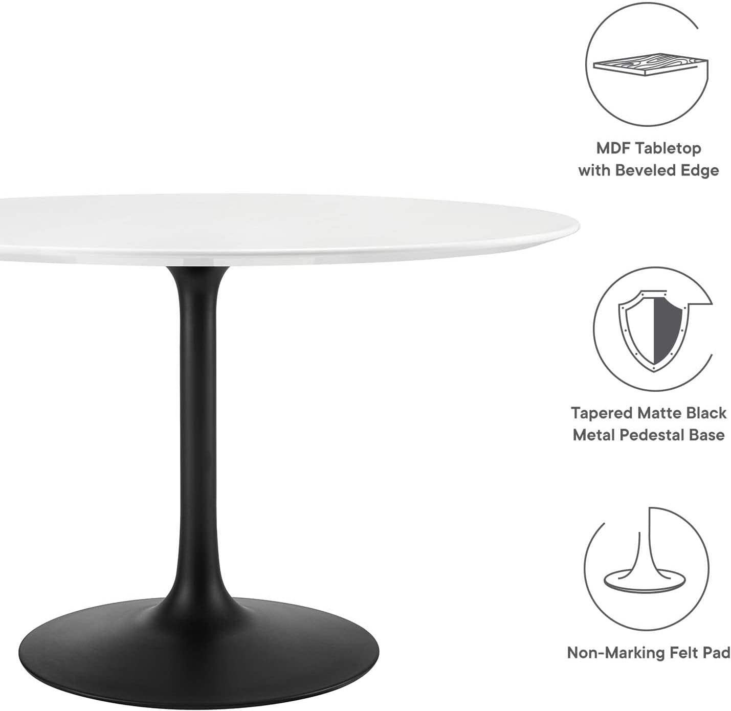 Modway Lippa 47' Round Wood Dining Table, White Top, Black Base
